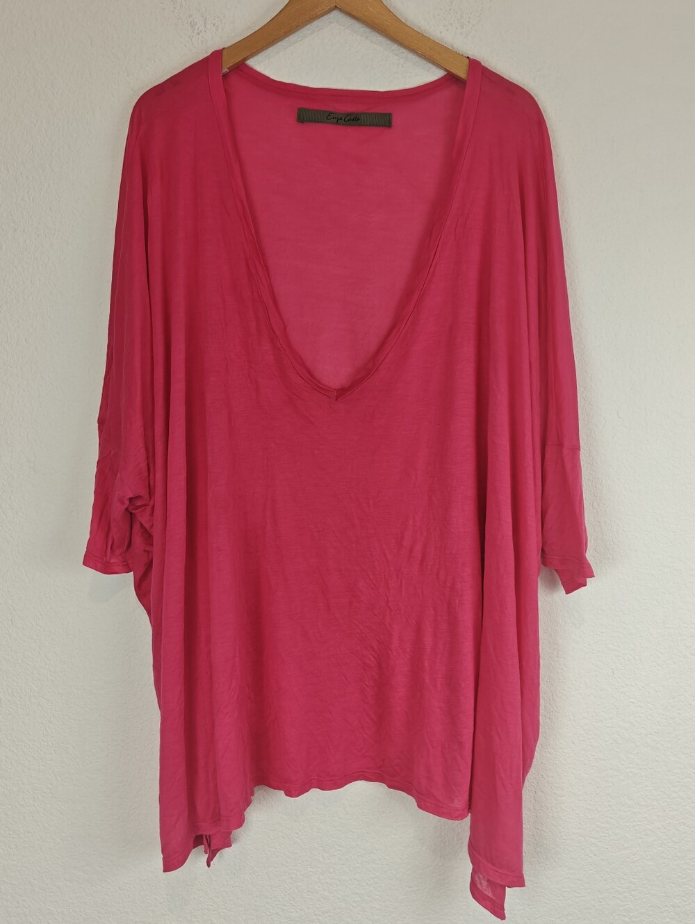 Enza Costa Pink Modal Deep V-Neck Tunic Top OS Luxe Draped Dolman Minimalist